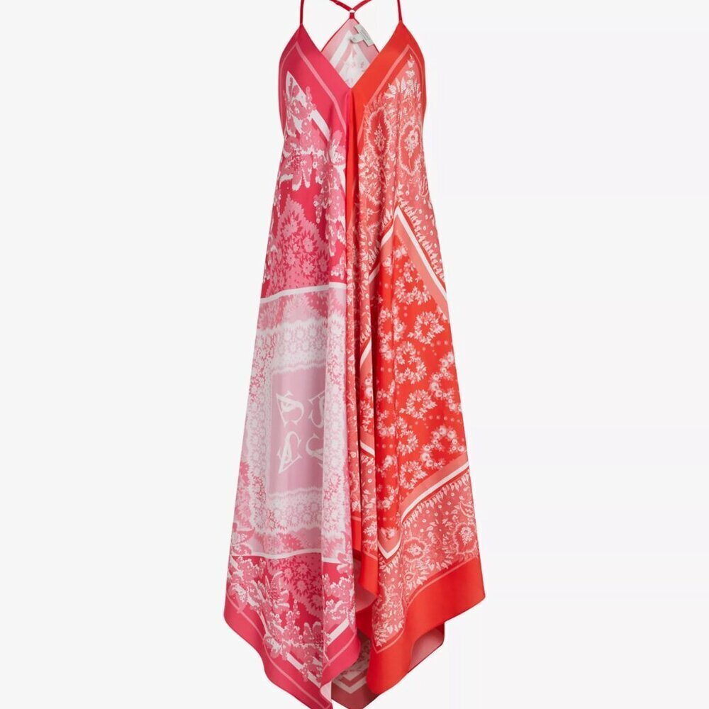 All Saints Women's Lil Paloma Bandana Asymmetric Coverup Silk Dress Size 10 - Picture 5 of 15